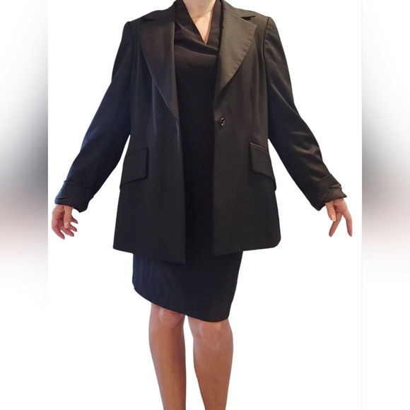 ESCADA Wool Black Blazer Women's Sz 42 Large Stretch Business Jacket 1 button - Picture 3 of 16